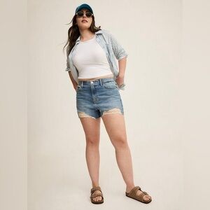 Torrid Light Blue Ripped Jean Shorts